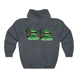 Green Blazzup Unisex Heavy Blend™ Hooded Sweatshirt 2 logo on back