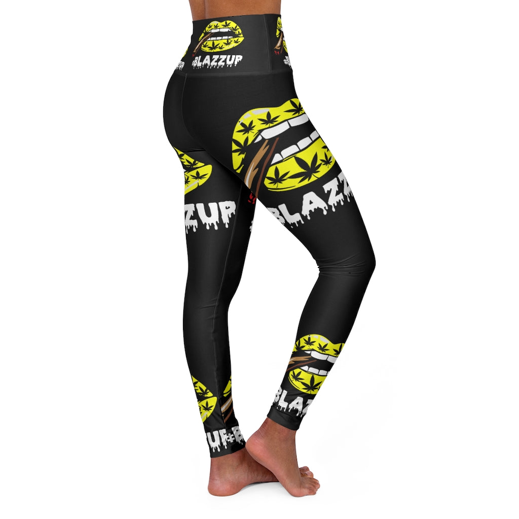 #Blazzup Yellow Spooky drip white letters High Waisted Yoga Leggings