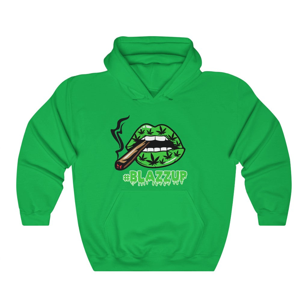 Green Blazzup Unisex Heavy Blend™ Hooded Sweatshirt 2 logo on back