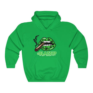 Green Blazzup Unisex Heavy Blend™ Hooded Sweatshirt 2 logo on back