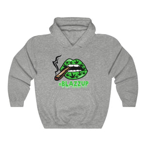 Green Blazzup Unisex Heavy Blend™ Hooded Sweatshirt 2 logo on back