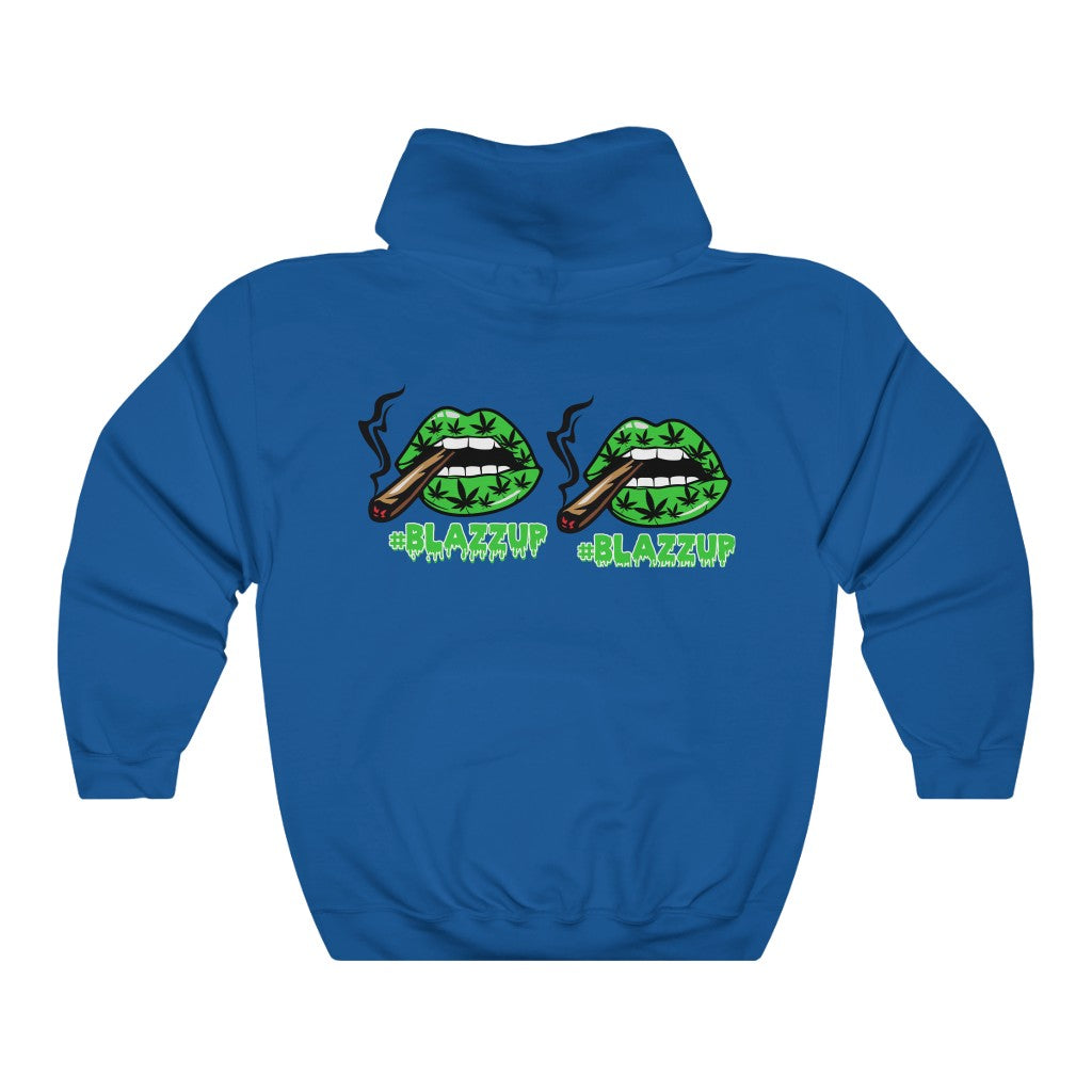 Green Blazzup Unisex Heavy Blend™ Hooded Sweatshirt 2 logo on back