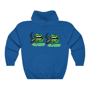 Green Blazzup Unisex Heavy Blend™ Hooded Sweatshirt 2 logo on back