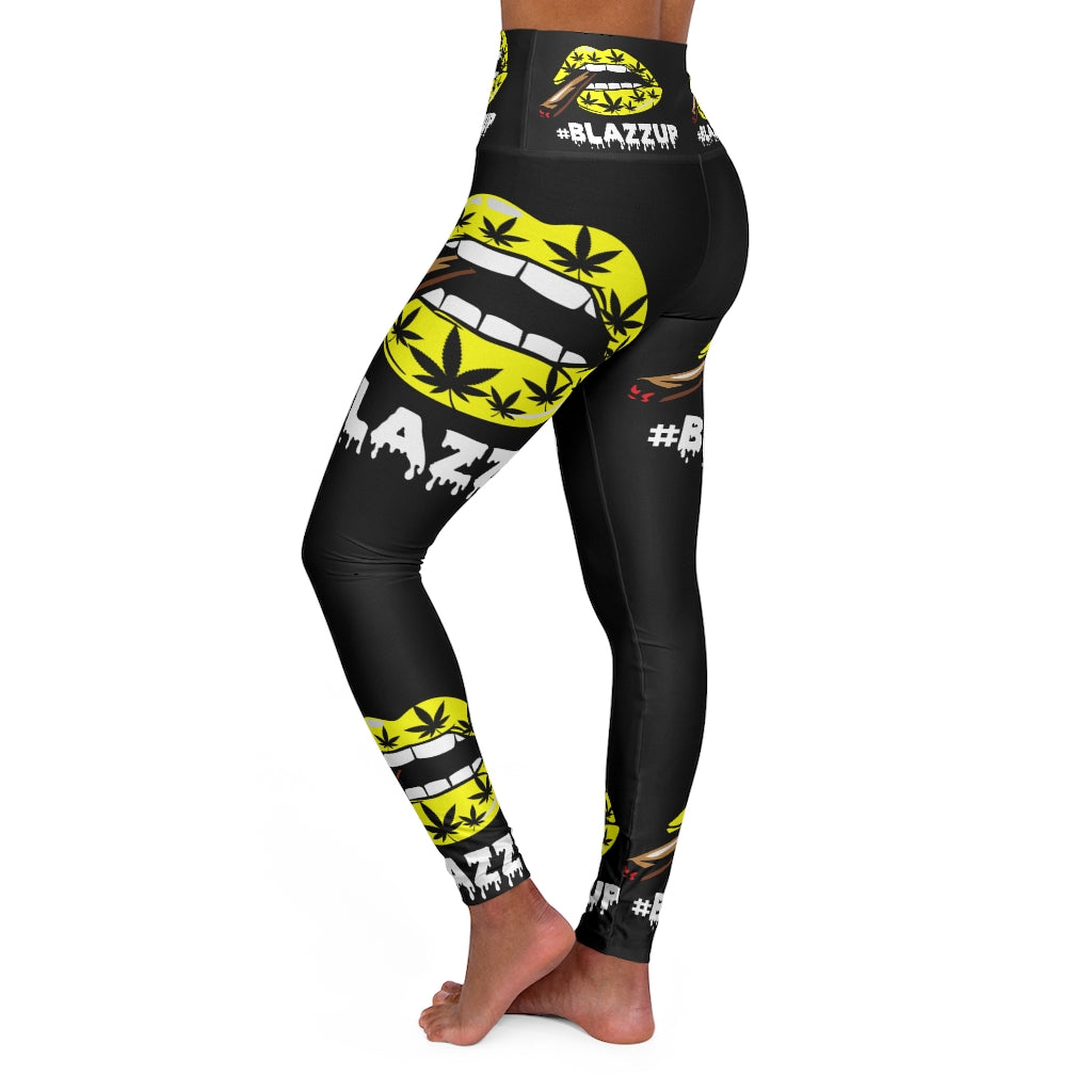 #Blazzup Yellow Spooky drip white letters High Waisted Yoga Leggings