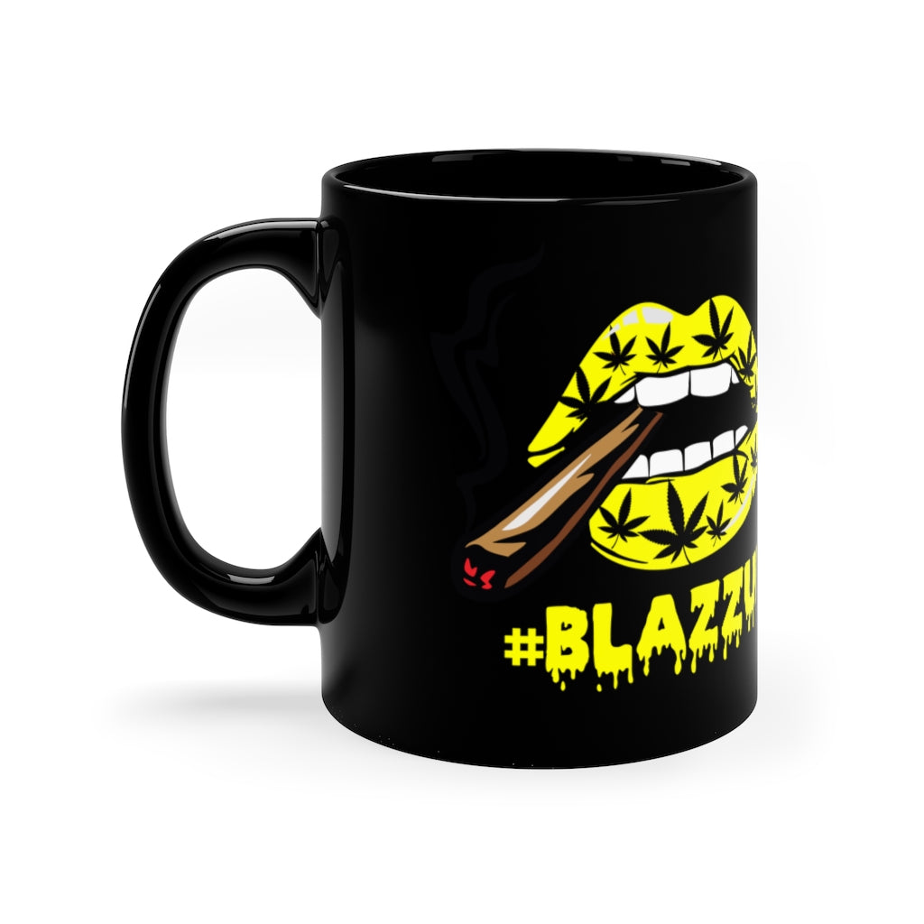 "Blackout" Yellow #Blazzup Spooky Drip Black Coffee Mug, 11oz