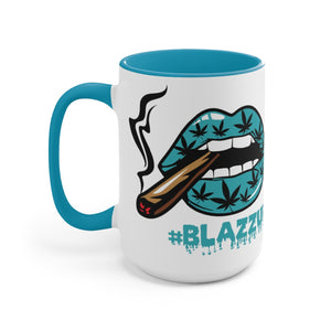 Turquoise #Blazzup Two-Tone  Mugs, 15oz