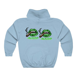 Green Blazzup Unisex Heavy Blend™ Hooded Sweatshirt 2 logo on back