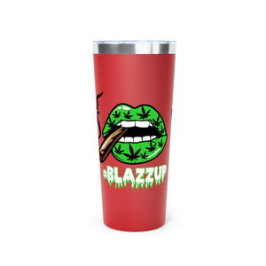 Green #Blazzup white letters Copper Vacuum Insulated Tumbler, 22oz