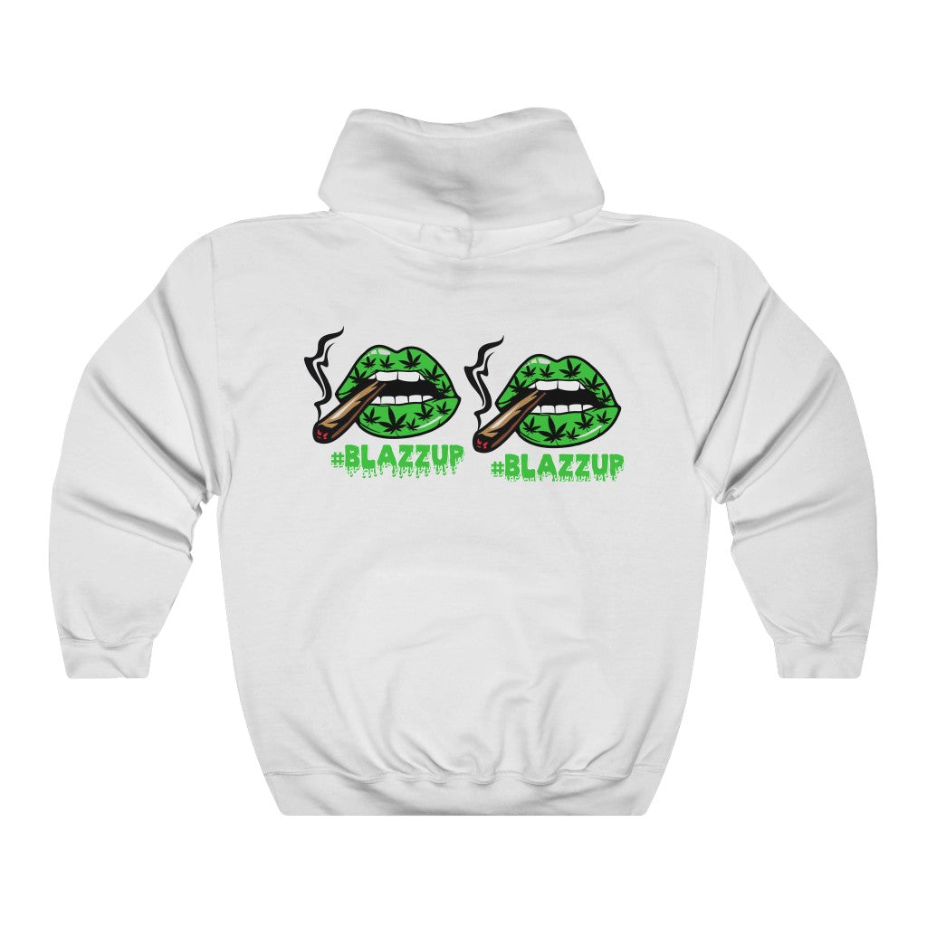 Green Blazzup Unisex Heavy Blend™ Hooded Sweatshirt 2 logo on back