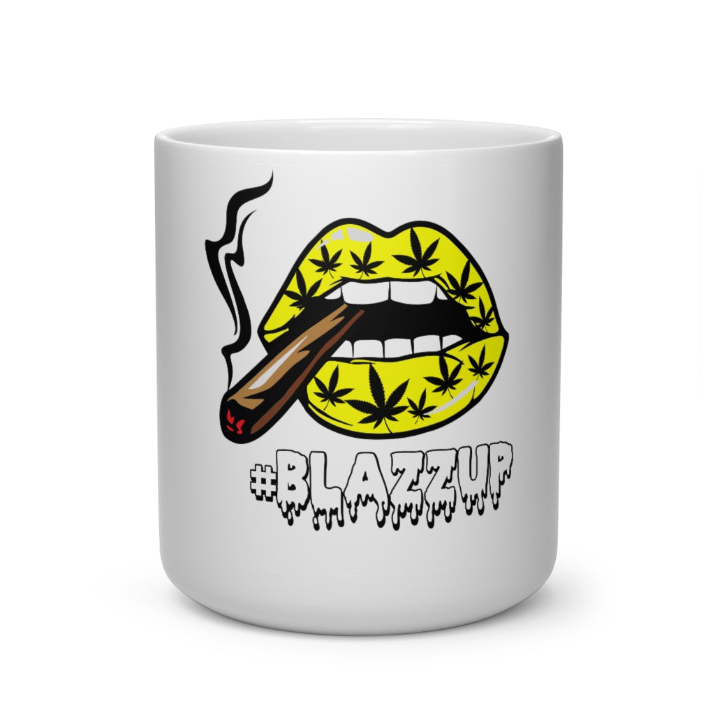 #Blazzup Yellow  Spooky Drip white letters  Heart Shape Mug