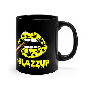 "Blackout" Yellow #Blazzup Spooky Drip Black Coffee Mug, 11oz