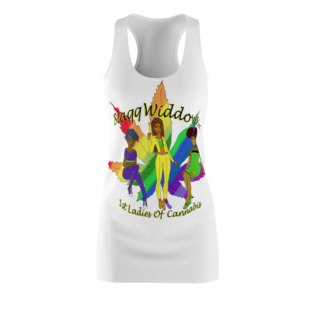 1st Ladies Of Cannabis Rainbow Leaf  Women's Cut & Sew Racerback Dress