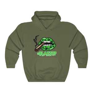 Green Blazzup Unisex Heavy Blend™ Hooded Sweatshirt 2 logo on back