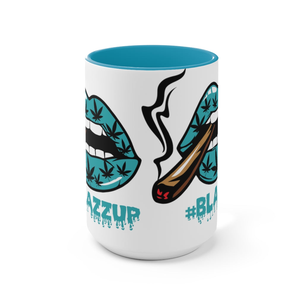 Turquoise #Blazzup Two-Tone  Mugs, 15oz