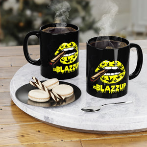 "Blackout" Yellow #Blazzup Spooky Drip Black Coffee Mug, 11oz