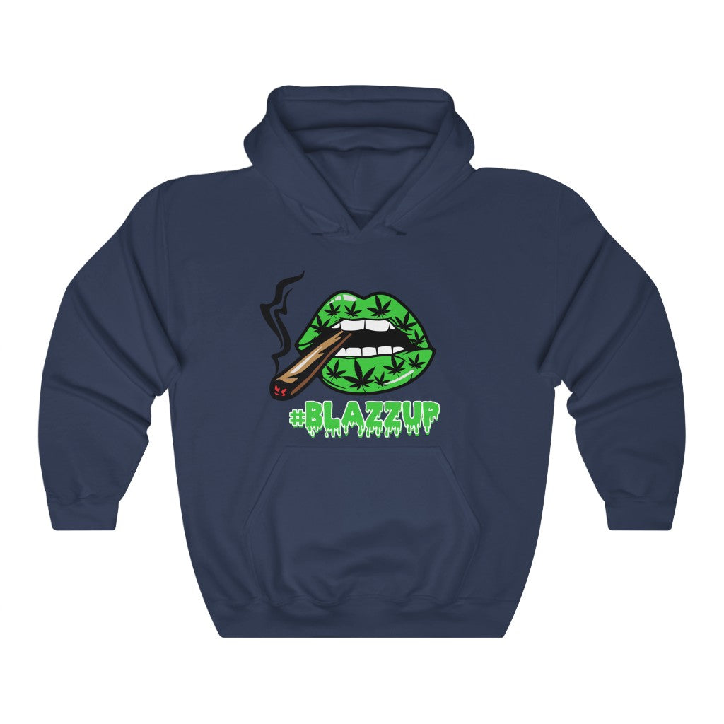 Green Blazzup Unisex Heavy Blend™ Hooded Sweatshirt 2 logo on back