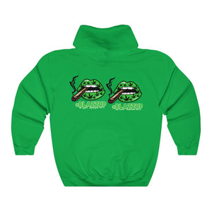 Green Blazzup Unisex Heavy Blend™ Hooded Sweatshirt 2 logo on back