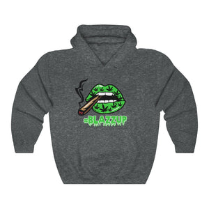 Green Blazzup Unisex Heavy Blend™ Hooded Sweatshirt 2 logo on back