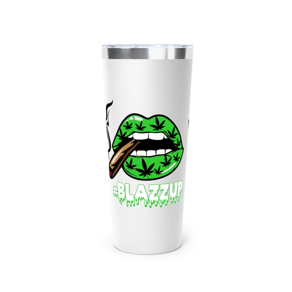 Green #Blazzup white letters Copper Vacuum Insulated Tumbler, 22oz