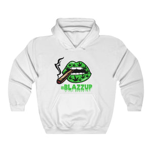 Green Blazzup Unisex Heavy Blend™ Hooded Sweatshirt 2 logo on back