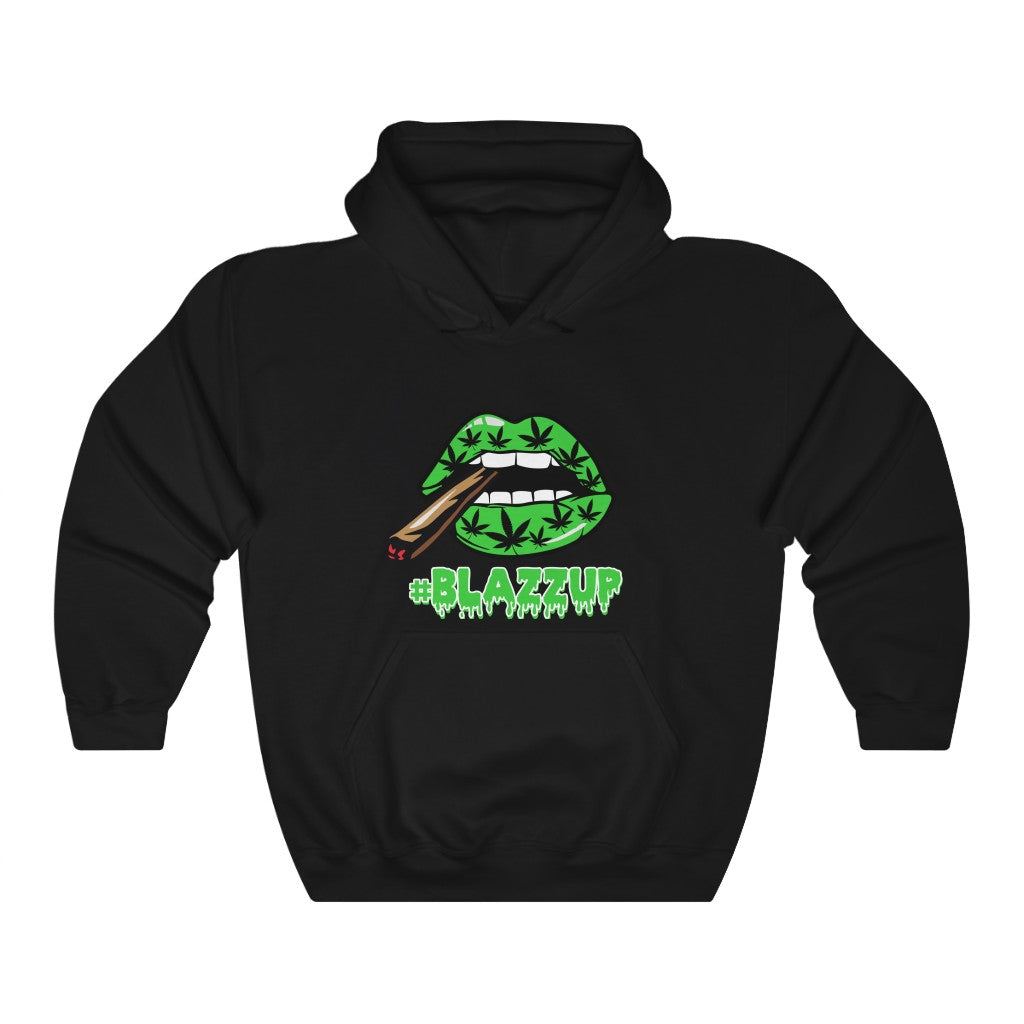 Green Blazzup Unisex Heavy Blend™ Hooded Sweatshirt 2 logo on back