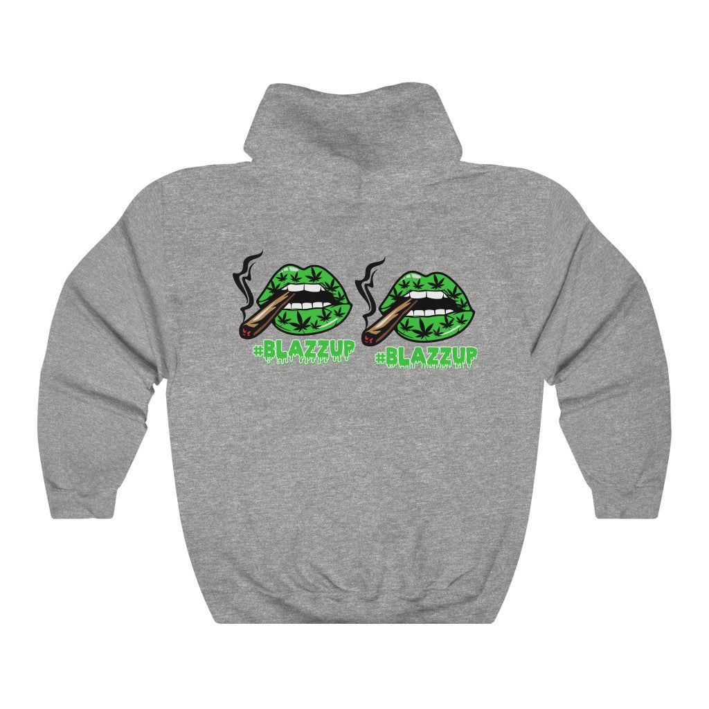 Green Blazzup Unisex Heavy Blend™ Hooded Sweatshirt 2 logo on back