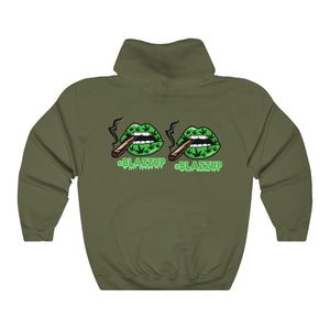 Green Blazzup Unisex Heavy Blend™ Hooded Sweatshirt 2 logo on back