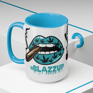 Turquoise #Blazzup Two-Tone  Mugs, 15oz