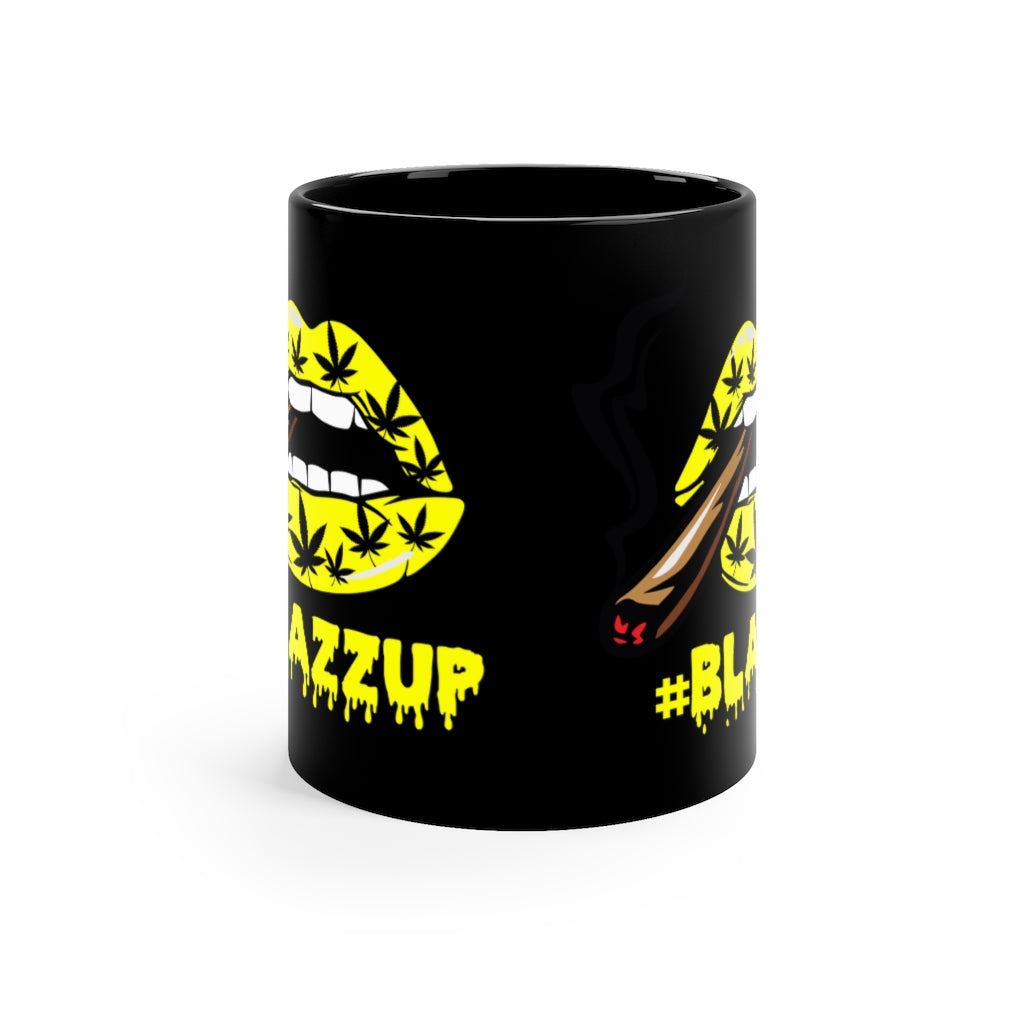 "Blackout" Yellow #Blazzup Spooky Drip Black Coffee Mug, 11oz