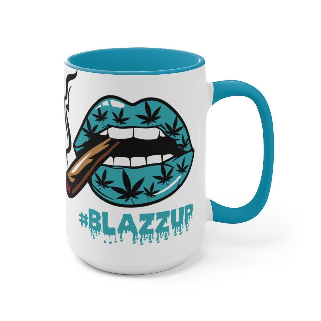 Turquoise #Blazzup Two-Tone  Mugs, 15oz